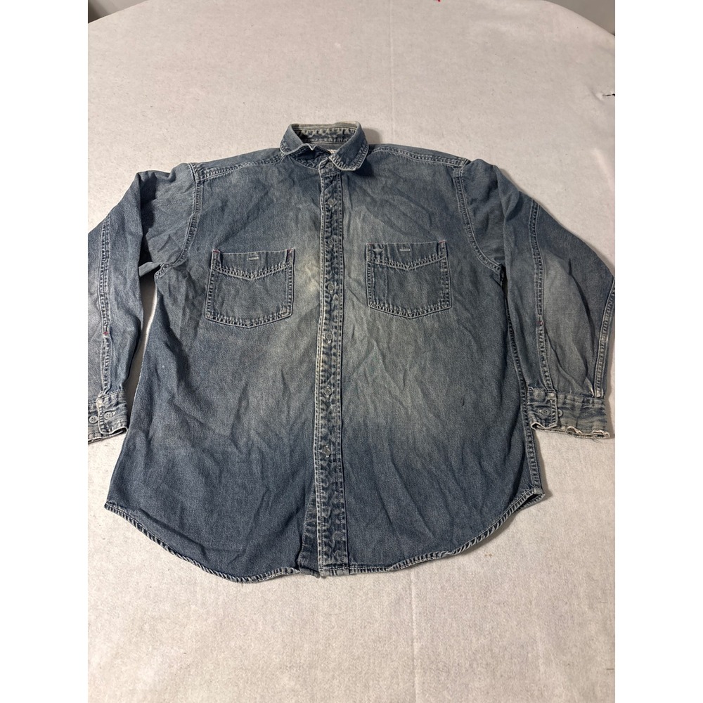 Arizona Jean Company Denim Shirt Mens Medium Blue‎ Good Long Sleeve Button Down